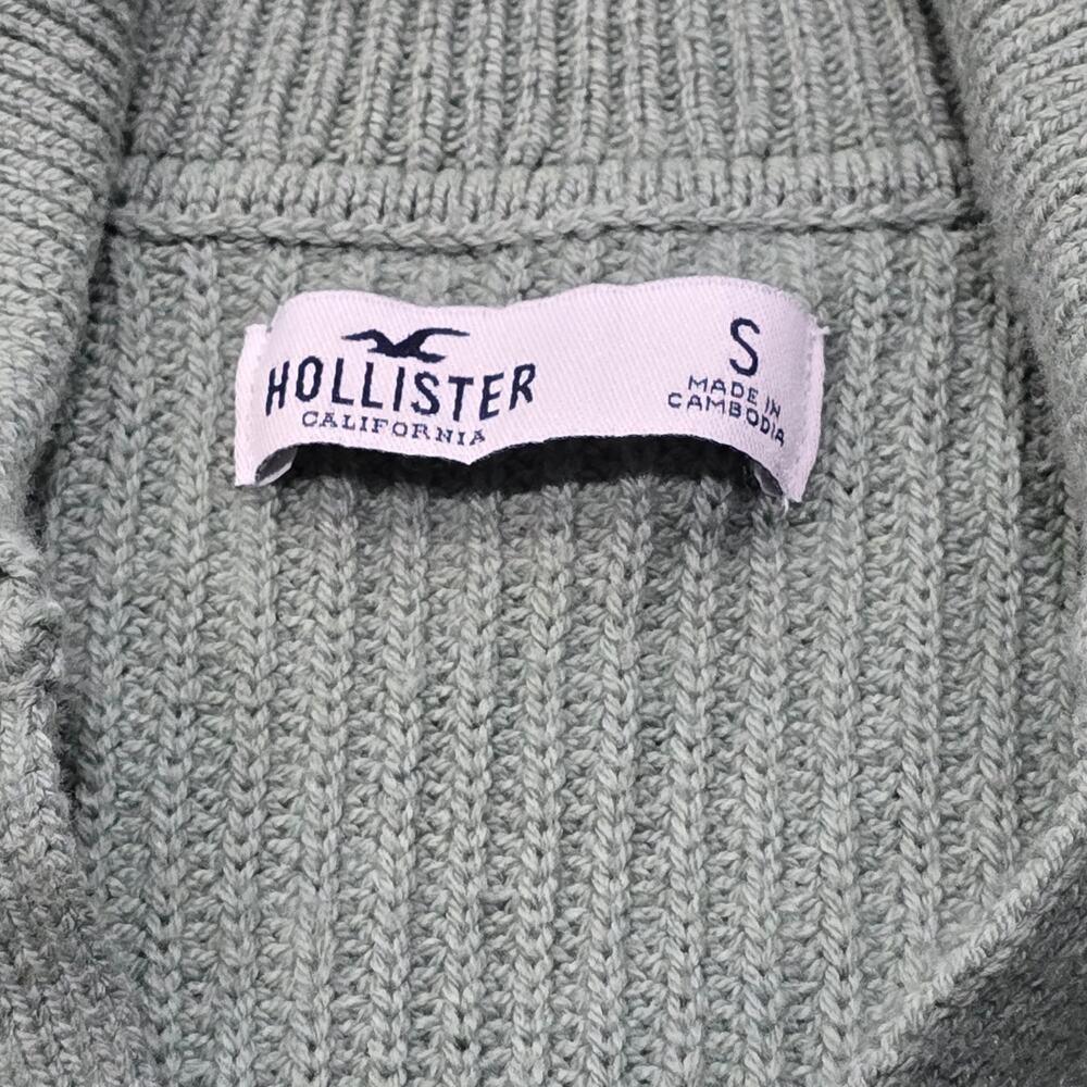 Hollister Green & White Striped Collared V Neck Crop Sweater - Picture 3 of 7
